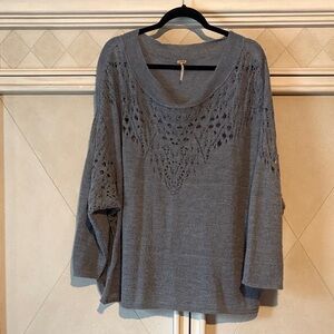Free People Gray Knit Top with Lace Accents